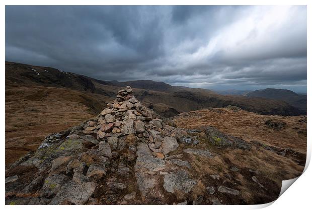 Cairn near Little Hart Crag, Lake District Print by Greg Marshall