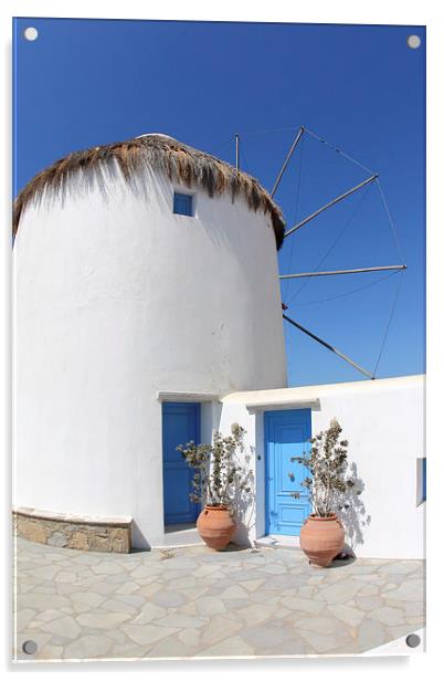 Windmill House Mykonos Acrylic by Carole-Anne Fooks