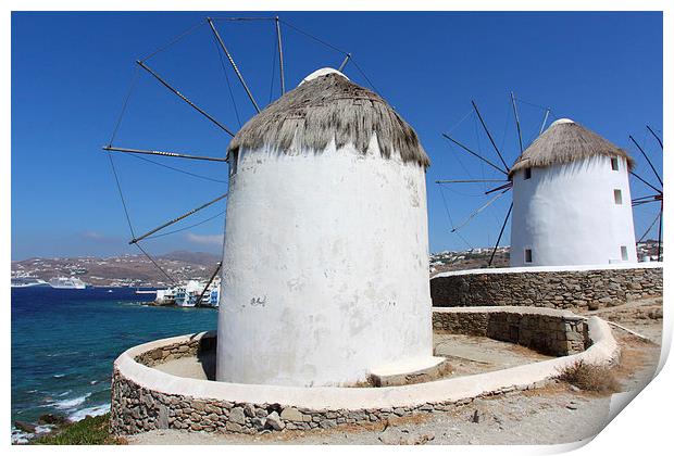 Traditional Windmills on Mykonos Print by Carole-Anne Fooks