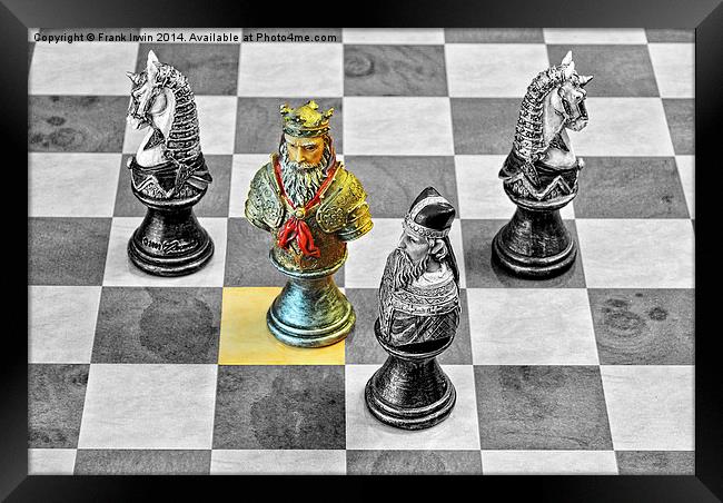 A King from a medieval chess set on a conventional Framed Print by Frank Irwin