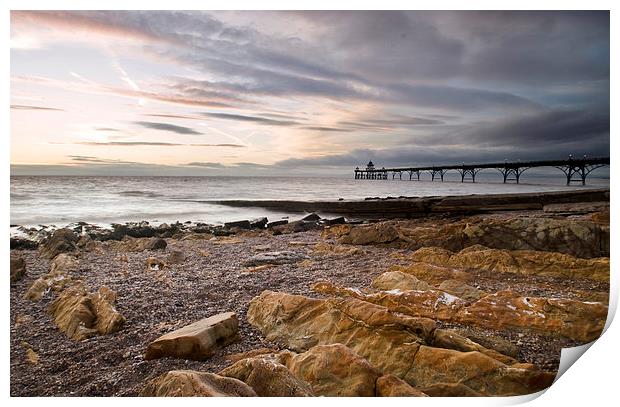 Fading light over Clevedon Pier Print by Mike French