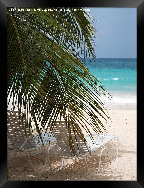 Sunbeds in Barbados Framed Print by Andy Huntley