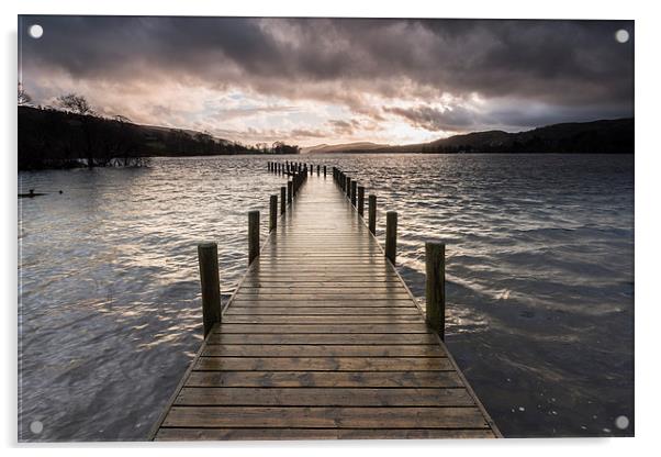 Coniston Water Stormy Sunset Acrylic by James Grant