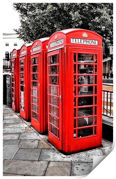 Red Phone Boxes Print by Paul Austen