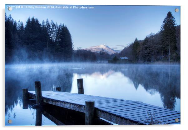 Frosty morning at Loch Ard. Acrylic by Tommy Dickson