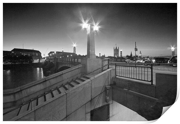 Lambeth Bridge London Thames at night Dusk Print by David French