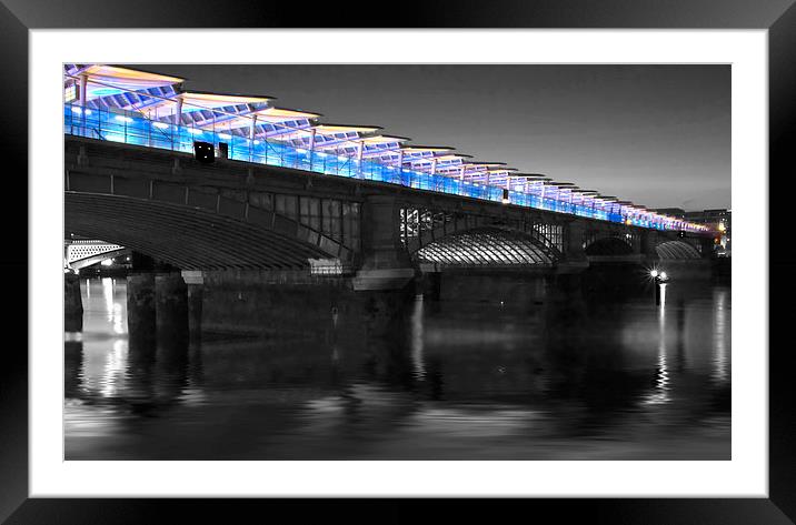 Blackfriars Bridge London Thames at night Framed Mounted Print by David French