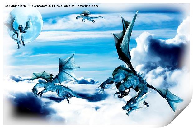 Blue Dragons Print by Neil Ravenscroft