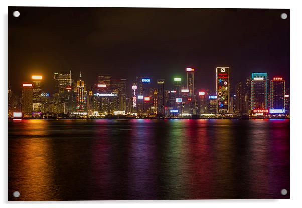 Hong Kong by night Acrylic by colin chalkley