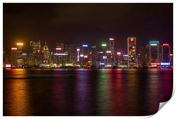 Hong Kong by night Print by colin chalkley