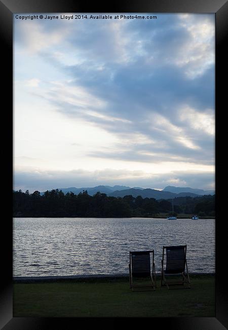 Deckchairs view of Lake Windermere Framed Print by J Lloyd