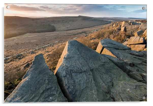 Burbage Rocks Sunset Acrylic by James Grant