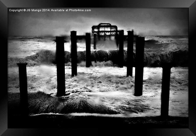 West Pier Winter Storm Framed Print by JG Mango