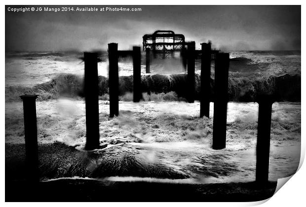 West Pier Winter Storm Print by JG Mango