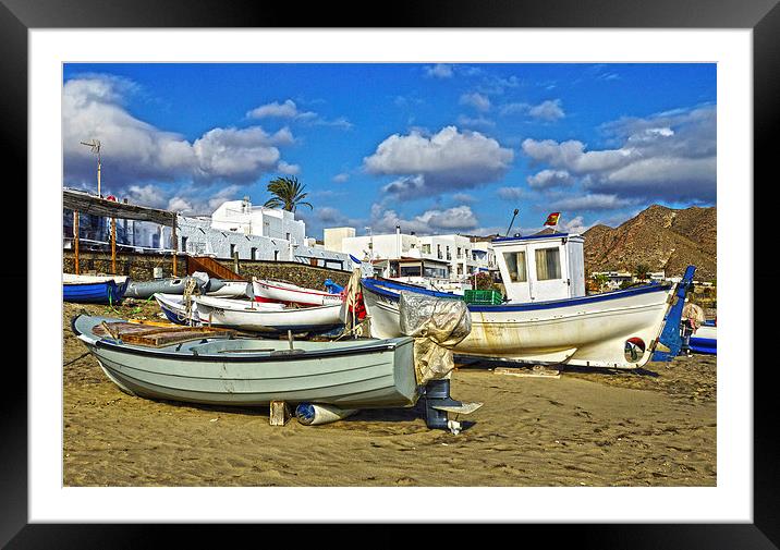 Fishing boats at Las Negras Framed Mounted Print by Digby Merry