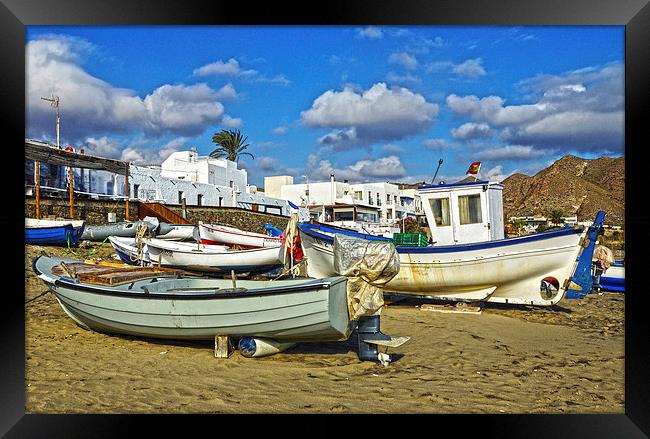 Fishing boats at Las Negras Framed Print by Digby Merry