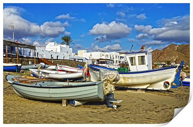 Fishing boats at Las Negras Print by Digby Merry