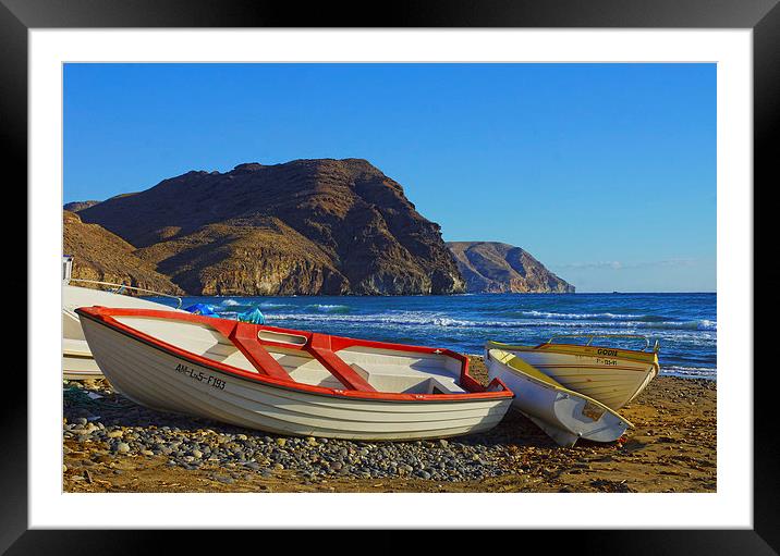Boats on the beach at Las Negras Framed Mounted Print by Digby Merry