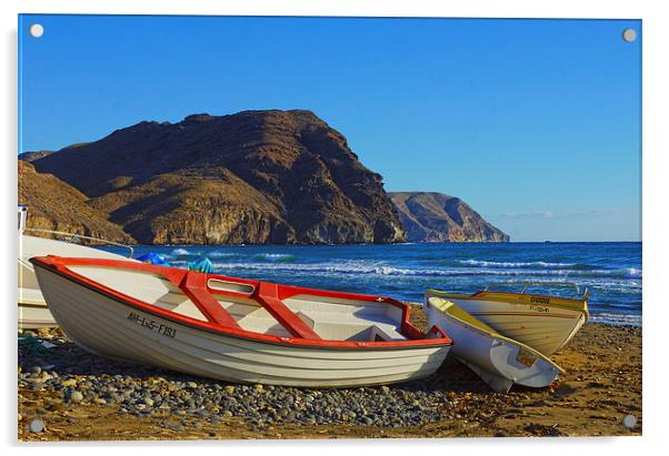 Boats on the beach at Las Negras Acrylic by Digby Merry