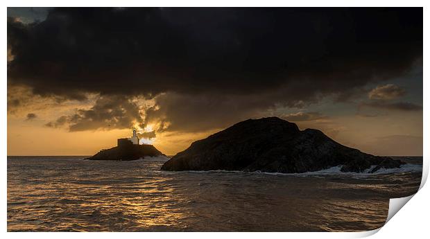 Mumbles Lighthouse Dawn Print by Creative Photography Wales