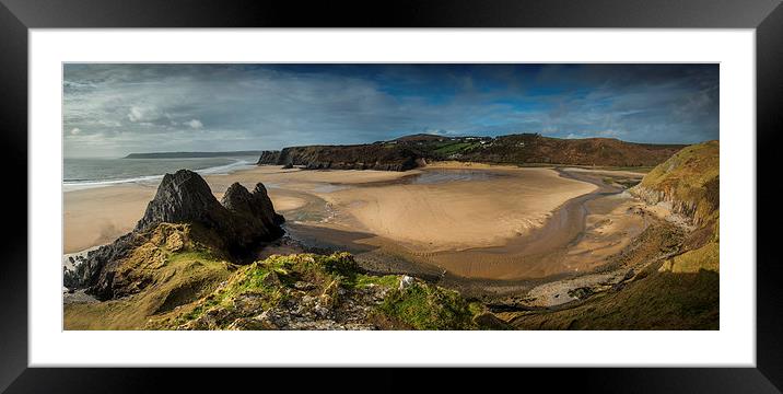 Three Cliffs Bay panorama Framed Mounted Print by Creative Photography Wales