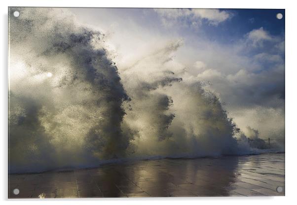 Crashing wave over Penzance promenard Acrylic by lee verrecchia