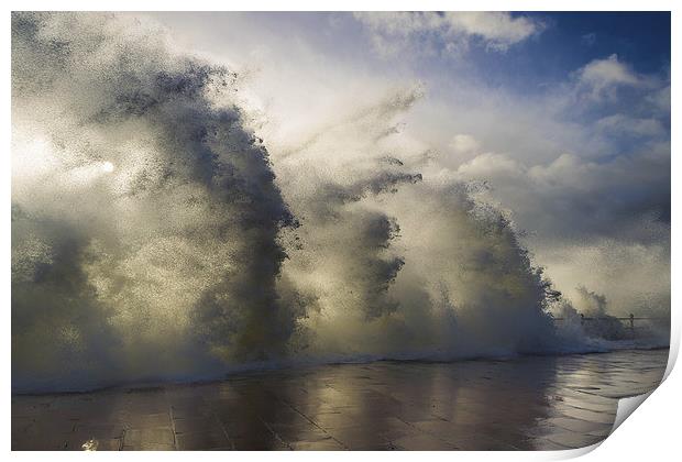 Crashing wave over Penzance promenard Print by lee verrecchia
