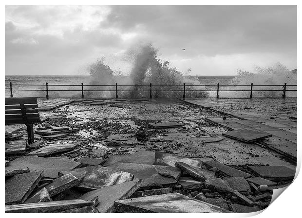 Damaged promenard during cornish storm Print by lee verrecchia