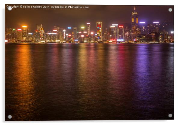 Victoria Harbour by night Acrylic by colin chalkley