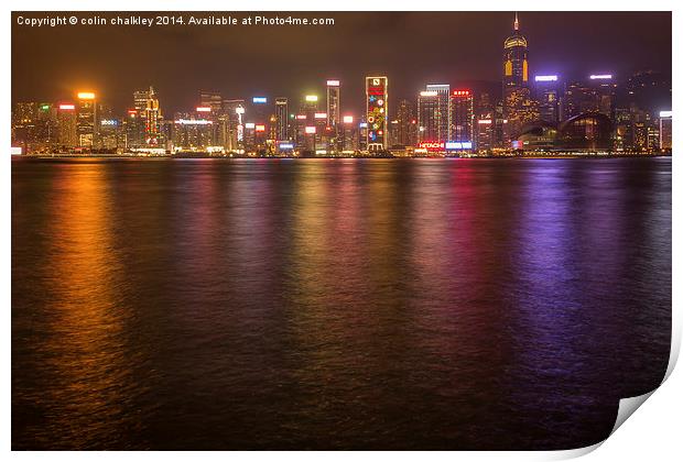 Victoria Harbour by night Print by colin chalkley