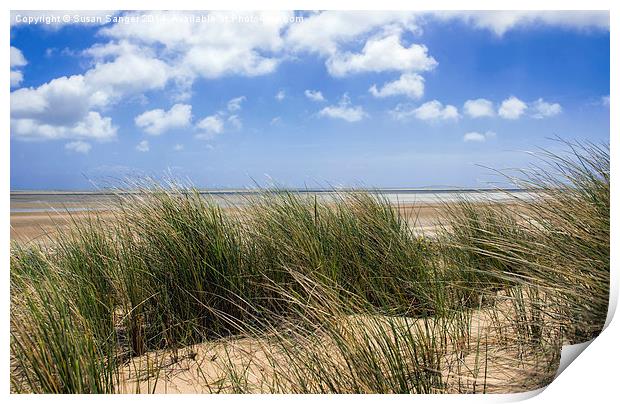 Sandy beach dunes British Coast Print by Susan Sanger