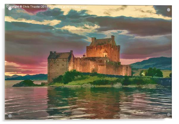 Eilean Donan Sunset Watercolour Effect Acrylic by Chris Thaxter