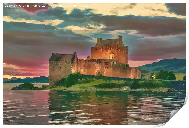 Eilean Donan Sunset Watercolour Effect Print by Chris Thaxter