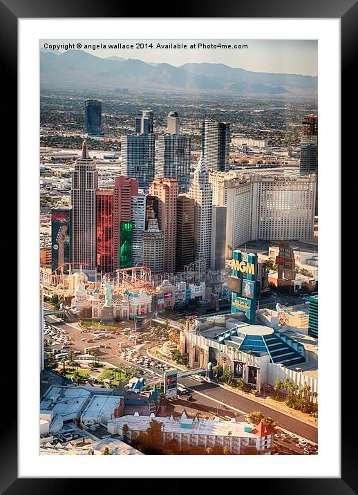 Las-Vegas hotels Ariel view Framed Mounted Print by Angela Wallace