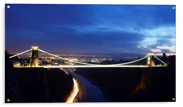 Clifton Suspension Bridge at Night, Bristol Acrylic by Carolyn Eaton