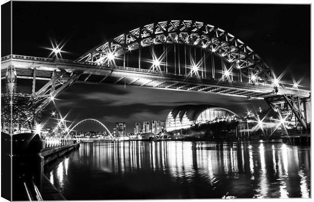 Black and White Newcastle and Gateshead Quayside Canvas Print by Helen Holmes
