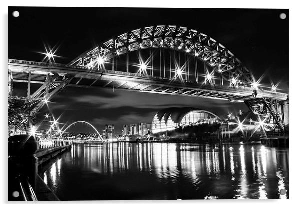 Black and White Newcastle and Gateshead Quayside Acrylic by Helen Holmes
