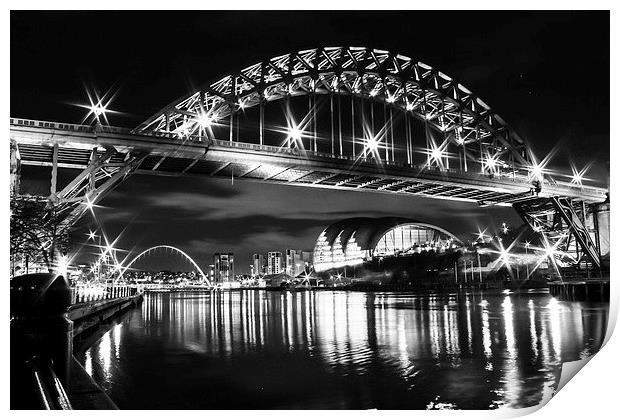 Black and White Newcastle and Gateshead Quayside Print by Helen Holmes