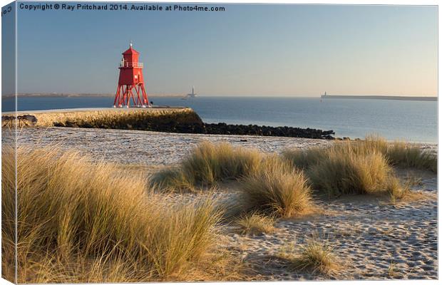 South Shields Groyne and Herd Lighthouse Canvas Print by Ray Pritchard