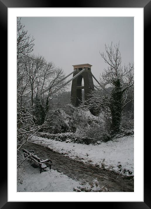 clifton suspension bridge in snow Framed Mounted Print by mark blower