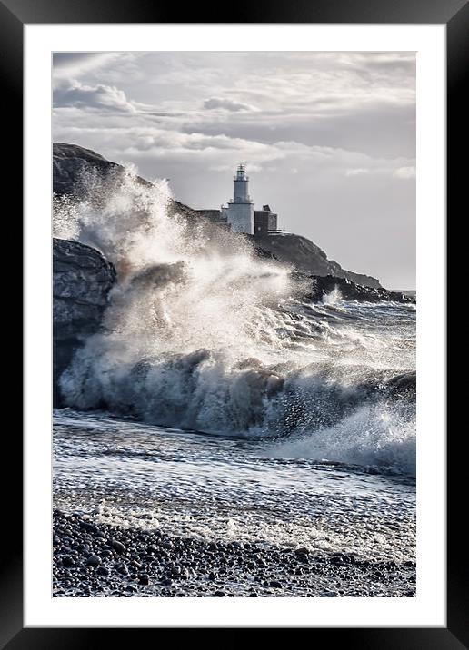 Mumbles Lighthouse Waves. Framed Mounted Print by Becky Dix