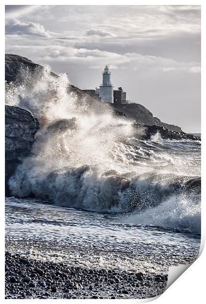 Mumbles Lighthouse Waves. Print by Becky Dix