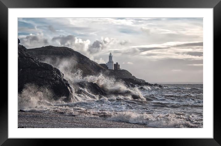 Mumbles Lighthouse Storms. Framed Mounted Print by Becky Dix