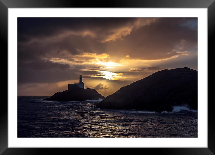 Mumbles Lighthouse at Sunrise. Framed Mounted Print by Becky Dix