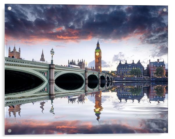 London at Dusk Acrylic by Helen Hotson