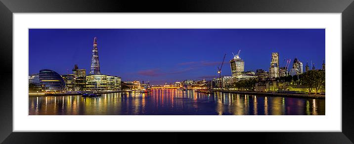 Thames Panorama Night Framed Mounted Print by Olavs Silis
