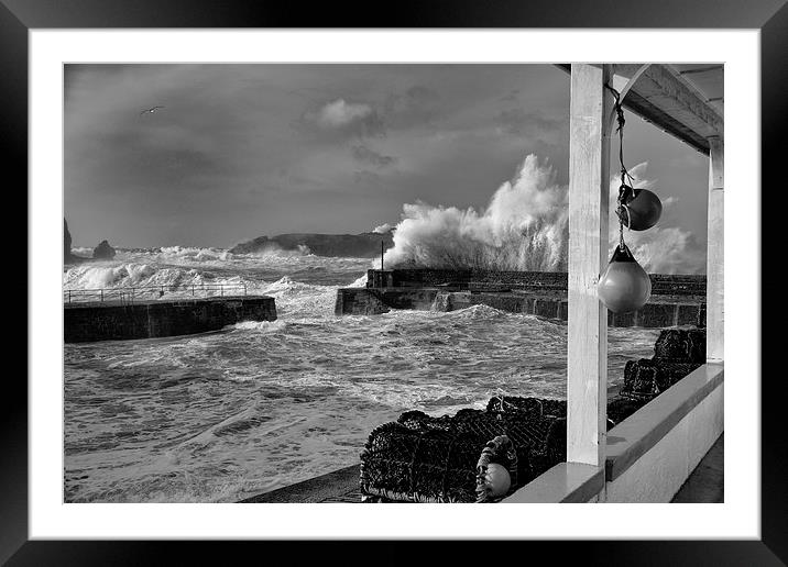 Mullion Cove stormy waves Framed Mounted Print by Steve Cowe