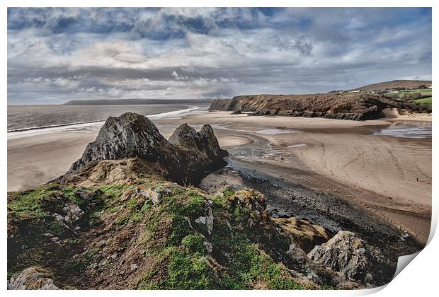 Three Cliff Bay, Gower Peninsular. Print by Becky Dix
