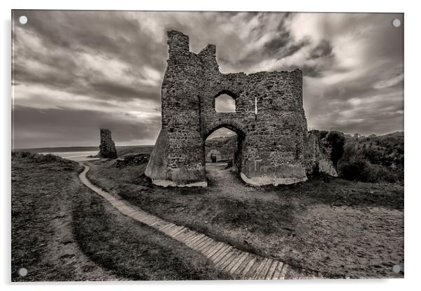 Pennard Castle, Gower Peninsular. Acrylic by Becky Dix