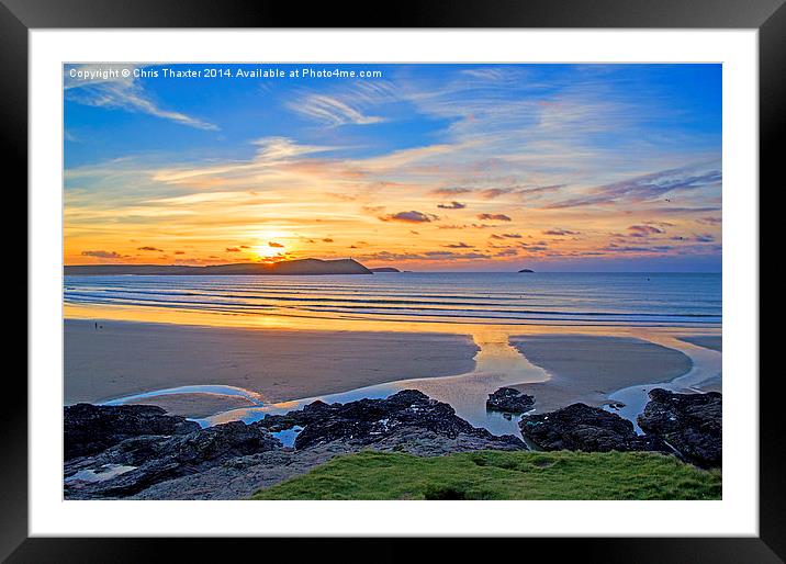 Polzeath Cornwall Sunset Framed Mounted Print by Chris Thaxter